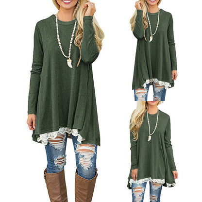 Vestido informal de manga larga con encaje de color liso para mujer