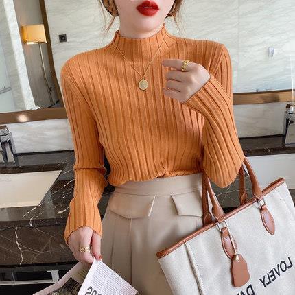 Women Fashion Basic Casual Half High Neck Long Sleeve Knitted Sweater