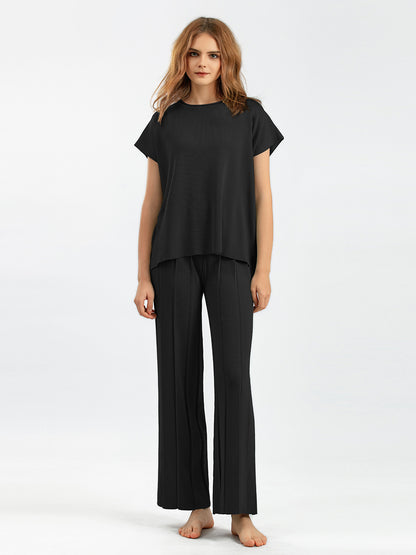 Conjunto de punto con pantalones anchos y chaleco sin mangas de color liso informal para mujer