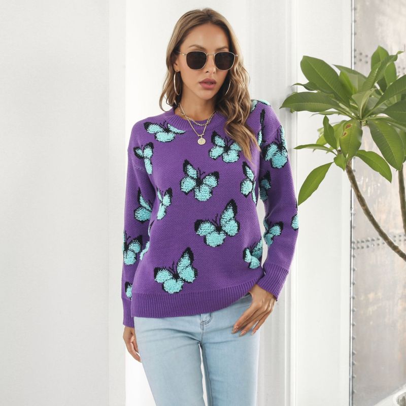 Autumn Winter Women Casual Loose Three-Dimensional Butterfly Long-Sleeved Knitted Sweater
