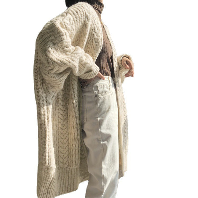 Suéter cárdigan informal largo y holgado de punto grueso de color liso para mujer para invierno