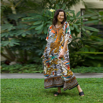 Women Fashion Casual Tiger Printing Batwing Sleeve Long Dress