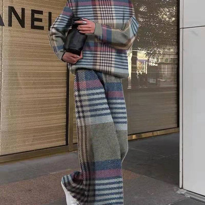 Conjunto de dos piezas de suéter y pantalón con estampado de pata de gallo para mujer