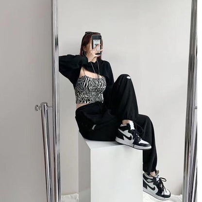 Women Athleisure Letters Print Loose Casual High Waist Straight Jogger Pants