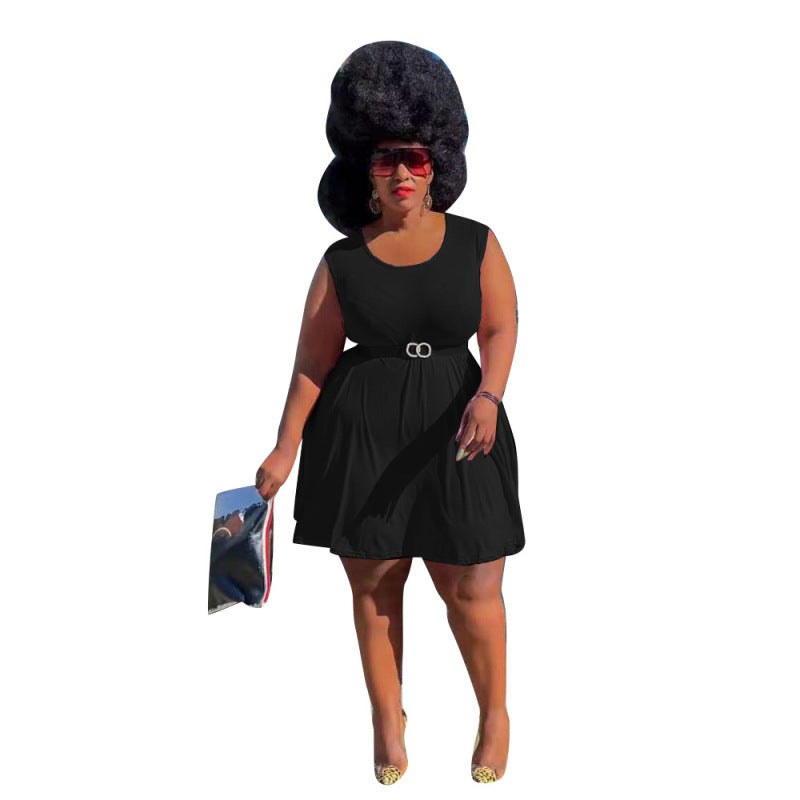 Vestido casual sin mangas de color liso de talla grande para mujer