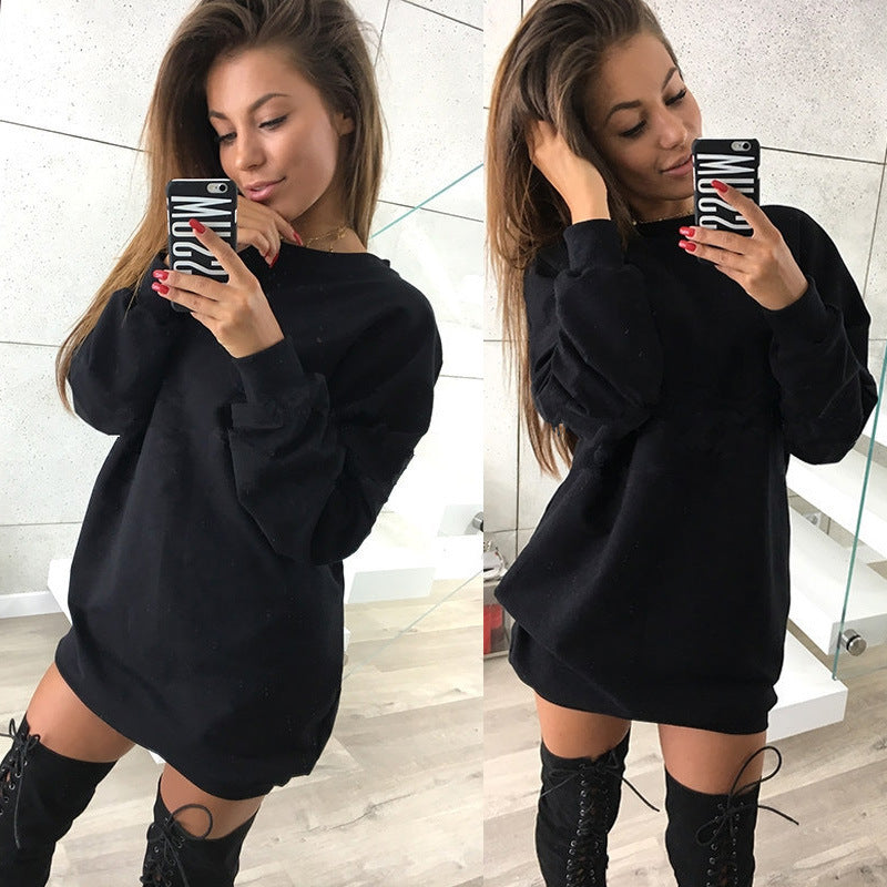 Women Winter Casual Round Neck Loose Dress