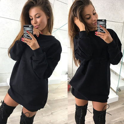 Women Winter Casual Round Neck Loose Dress
