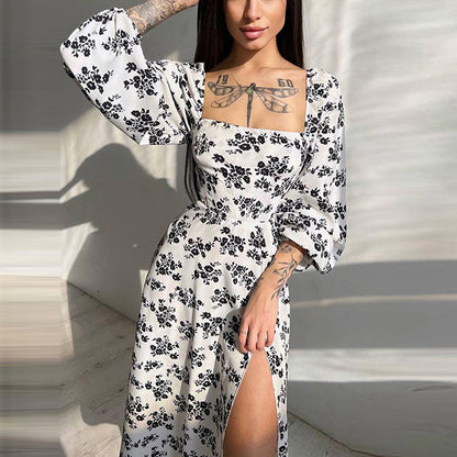 Vestido informal con abertura lateral y estampado floral para mujer