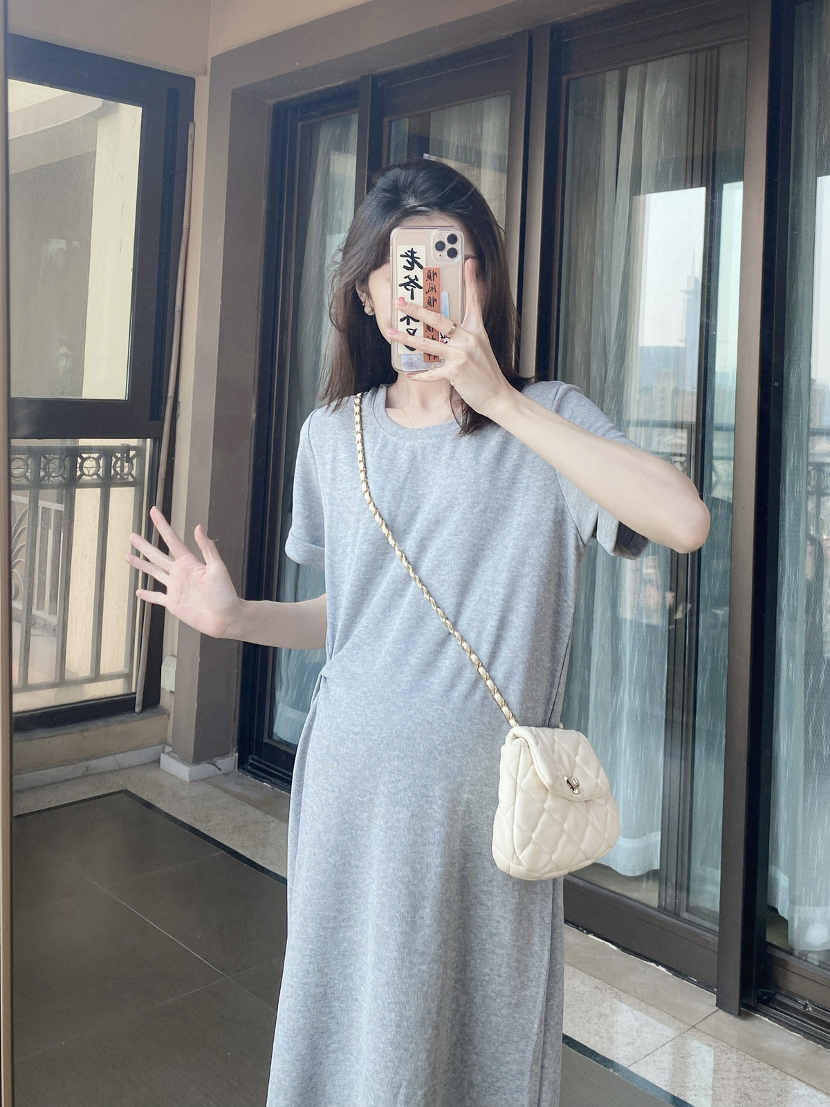 Pregnant Women Casual Solid Color Round Neck Short Sleeve Loose Dress