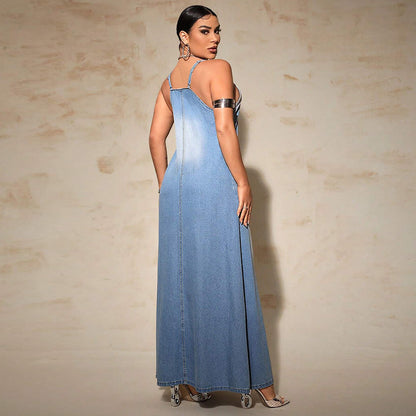 Women Fashion Casual Simple Sleeveless Camisole Denim Dress