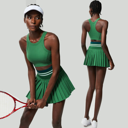 Conjunto de dos piezas de falda plisada de tenis con top deportivo de secado rápido para mujer, informal, de color sólido