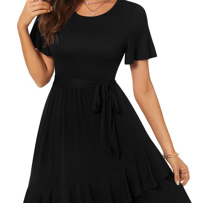 Women'S Casual Round Neck Printed Short Sleeve Dress