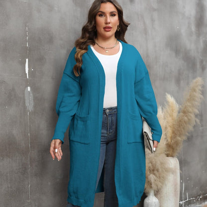 Suéter de punto con bolsillos de color liso para mujer, informal, de talla grande, para invierno y otoño