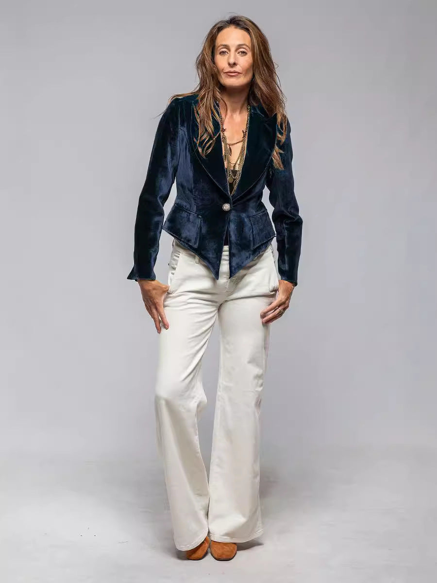 Chaqueta informal de color liso con un botón y corte entallado para mujer