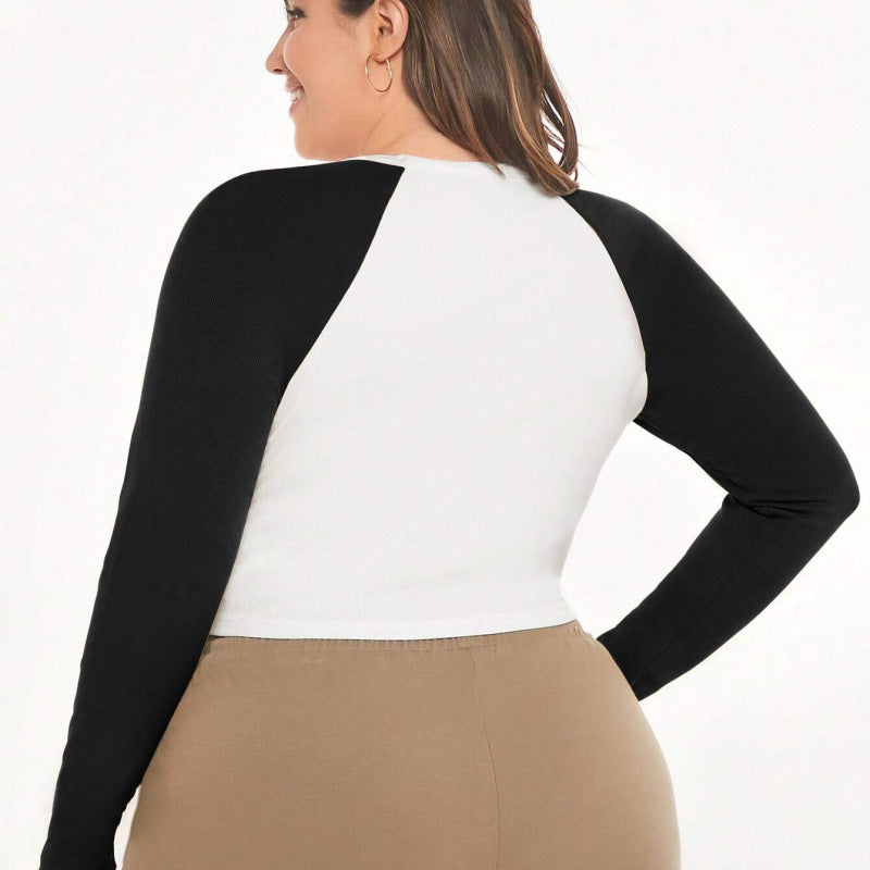 Camiseta informal de manga raglán con bloques de color para mujer, talla grande