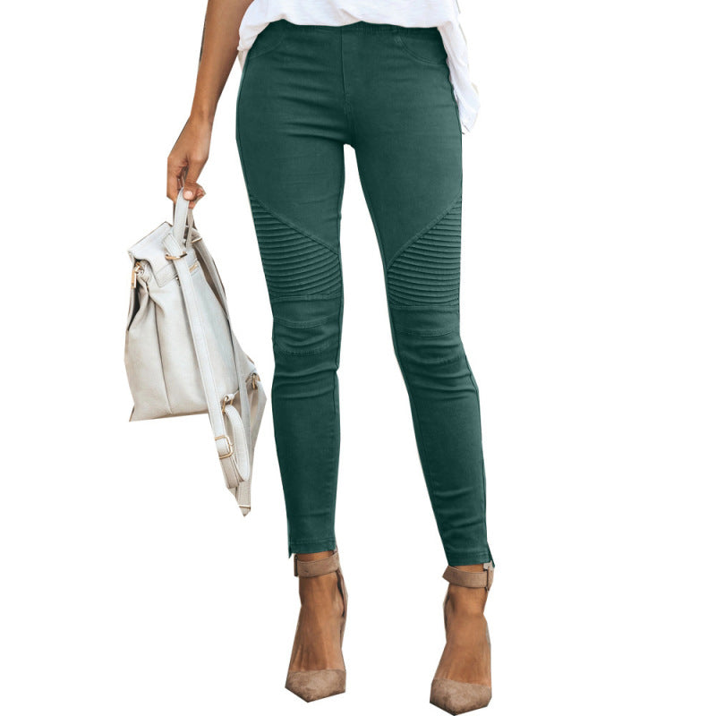 Women Casual Plus Size Solid Color Autumn Spring Skinny Pants