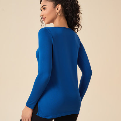 Top de manga larga ajustado informal para yoga y fitness para mujer