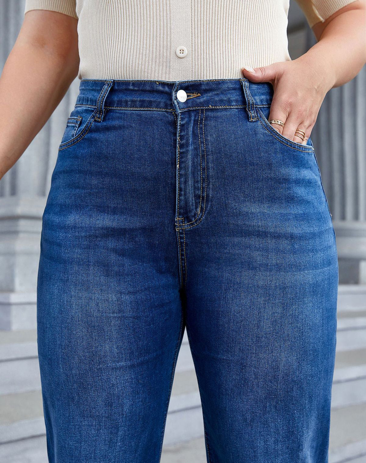 Vaqueros de pierna ancha de talla grande informales a la moda para mujer