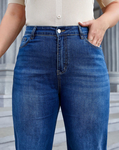 Vaqueros de pierna ancha de talla grande informales a la moda para mujer