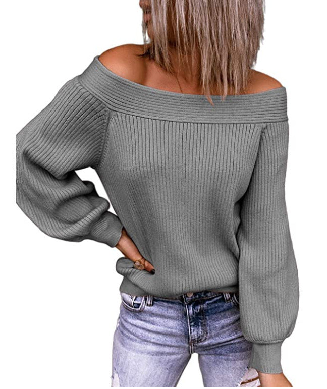Women Casual Basic Off-the-shoulder Loose Knit Solid Color Sweater