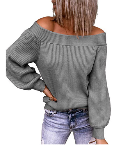 Women Casual Basic Off-the-shoulder Loose Knit Solid Color Sweater