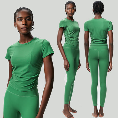 Conjunto de dos piezas para mujer, camiseta de manga corta con cuello redondo, pantalones deportivos ajustados para correr