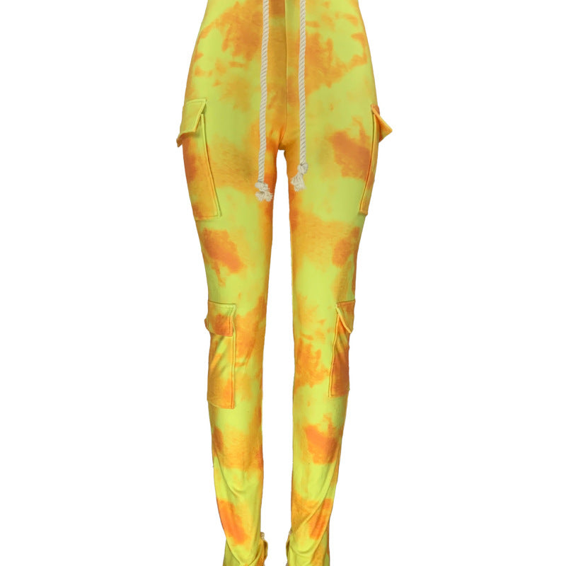 Pantalones ajustados con estampado tie-dye, informales, de calle, a la moda para mujer