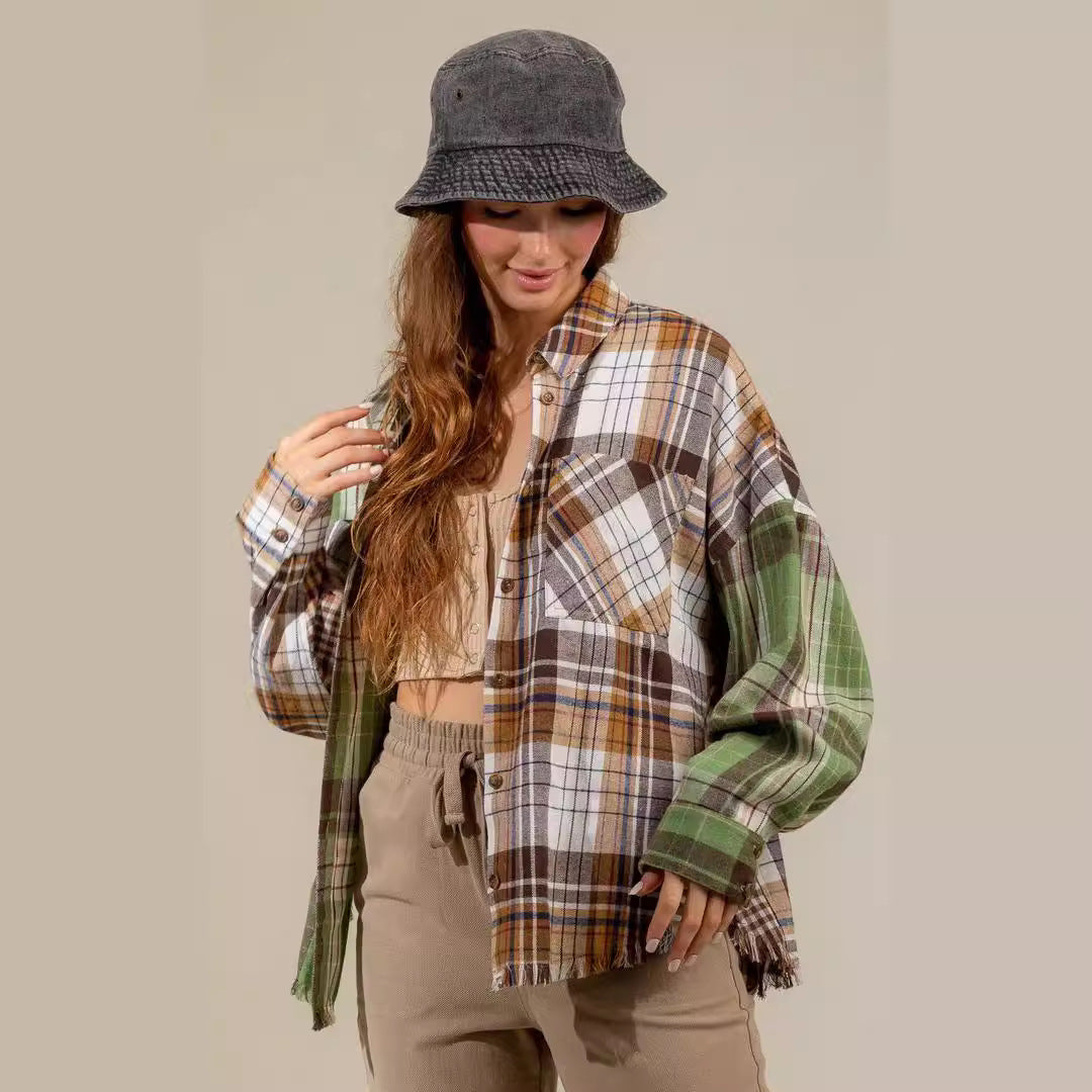 Camisa informal de manga larga a cuadros para mujer