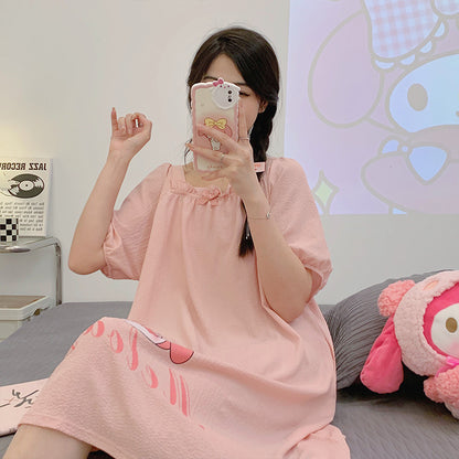 Pijama informal sencillo de algodón con estampado de manga corta para mujer