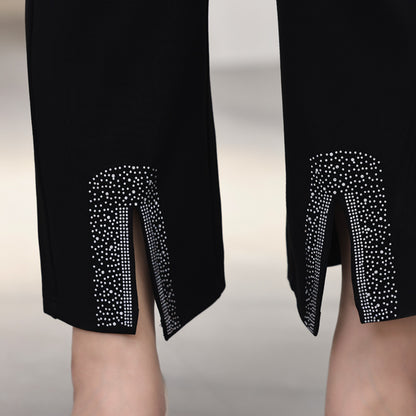 Women Fashion Casual High Waist Rhinestone Plus Size Pants