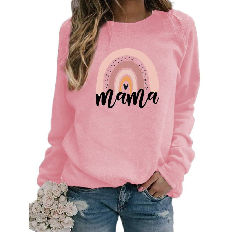 Sudadera holgada informal con estampado de letras arcoíris y cuello redondo de manga larga para mujer