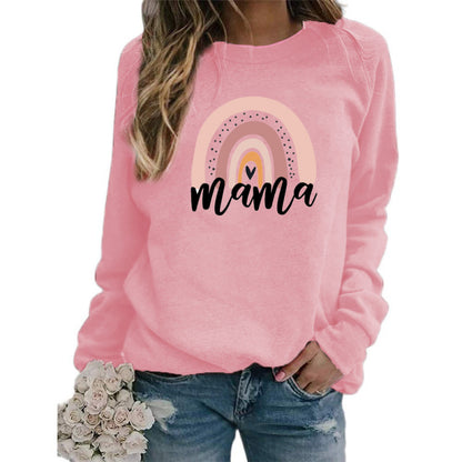 Sudadera holgada informal con estampado de letras arcoíris y cuello redondo de manga larga para mujer