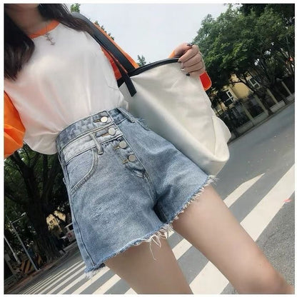 Women Fashion Casual Casual Raw Edge Denim Shorts
