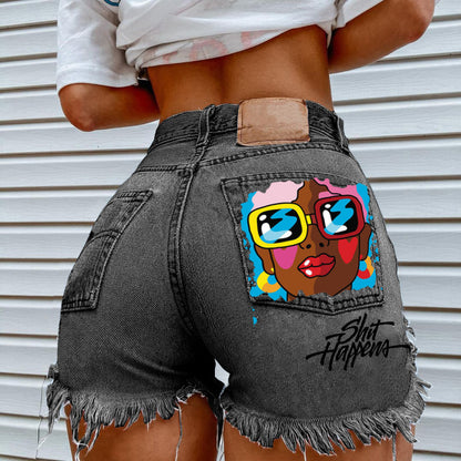 Women Summer Loose Edgy Vintage Casual High Waist Denim Shorts