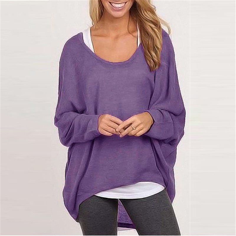 Basic Loose Women Solid Color Casual Long Sleeve Top