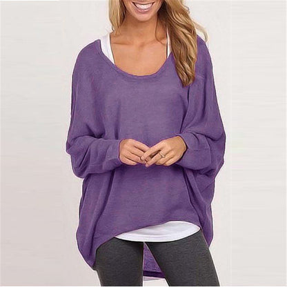 Basic Loose Women Solid Color Casual Long Sleeve Top