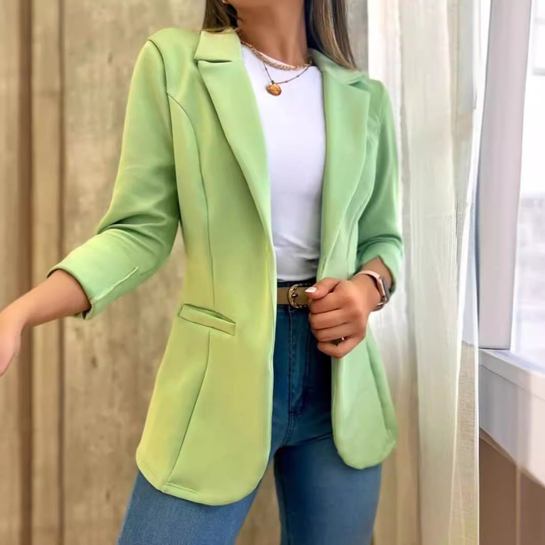 Women Casual Solid Color Lapel Long Sleeve Blazer