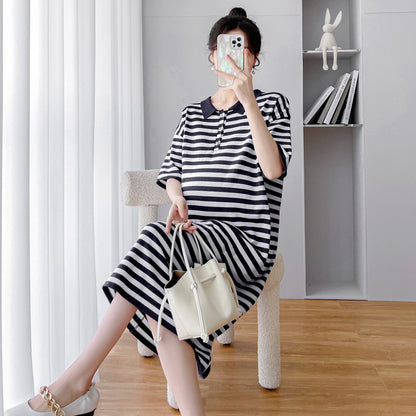 Vestido de maternidad informal de verano para mujer, con estampado de rayas y manga corta
