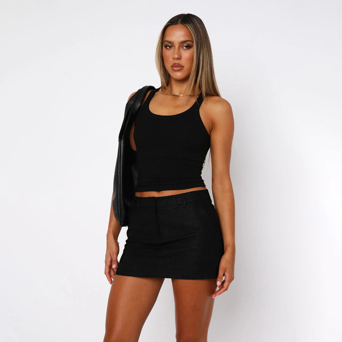 Falda de línea A ajustada con bolsillos y cintura alta de color sólido informal a la moda para mujer
