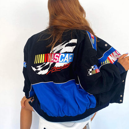 Chaqueta de béisbol informal de manga larga con costuras de letras para mujer