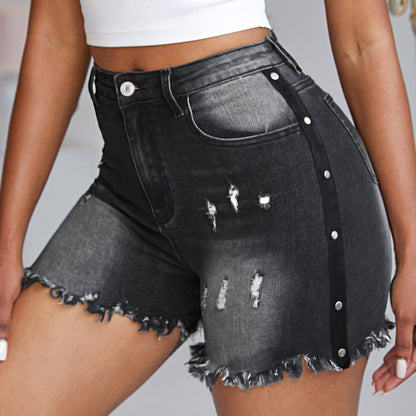 Women Fashion Casual Ripped Denim Shorts