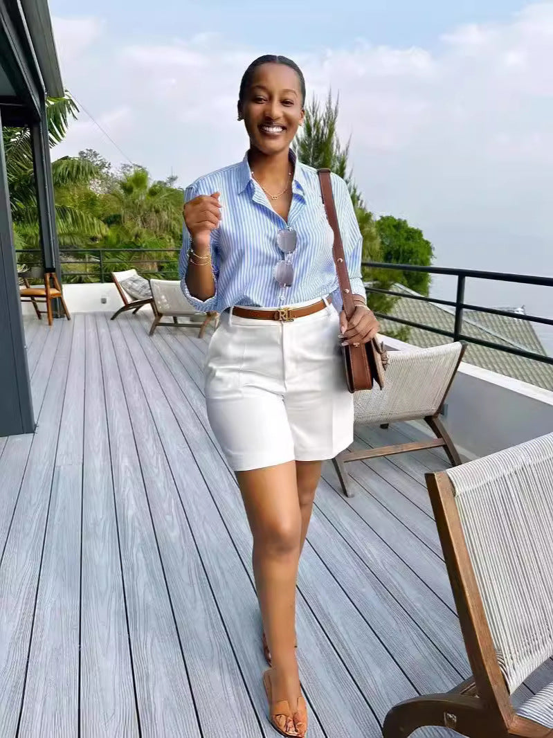 Women Fashion Casual Solid Color High Waist Shorts