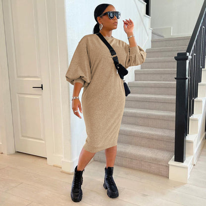 Women Fashion Casual Solid Color Loose Dress