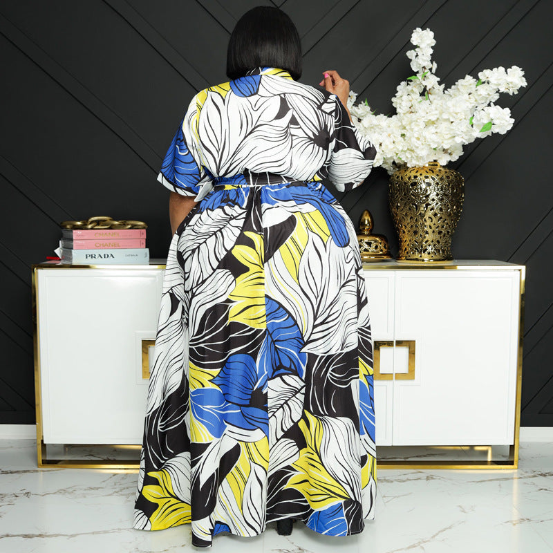 Women Plus Size Summer Floral Printed Casual Long Sleeve Maxi Dress