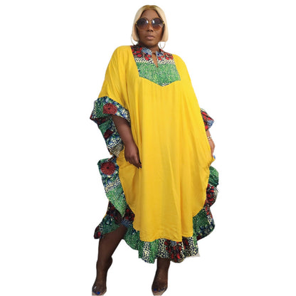 Women Casual Loose Floral Printed Buckle Neck Cropped Sleeve Dress