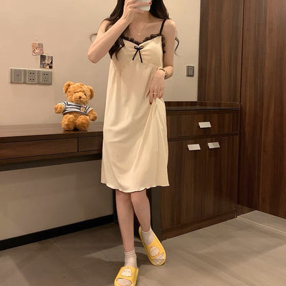 Women Casual Plain Lace Nightdress