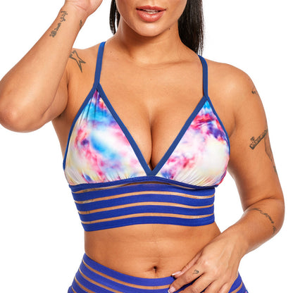 Sujetador camisola deportivo informal para mujer, con estampado de yoga y fitness, de encaje, sexy y con espalda descubierta