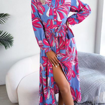 Vestido informal de manga larga con cordones y estampado floral para mujer