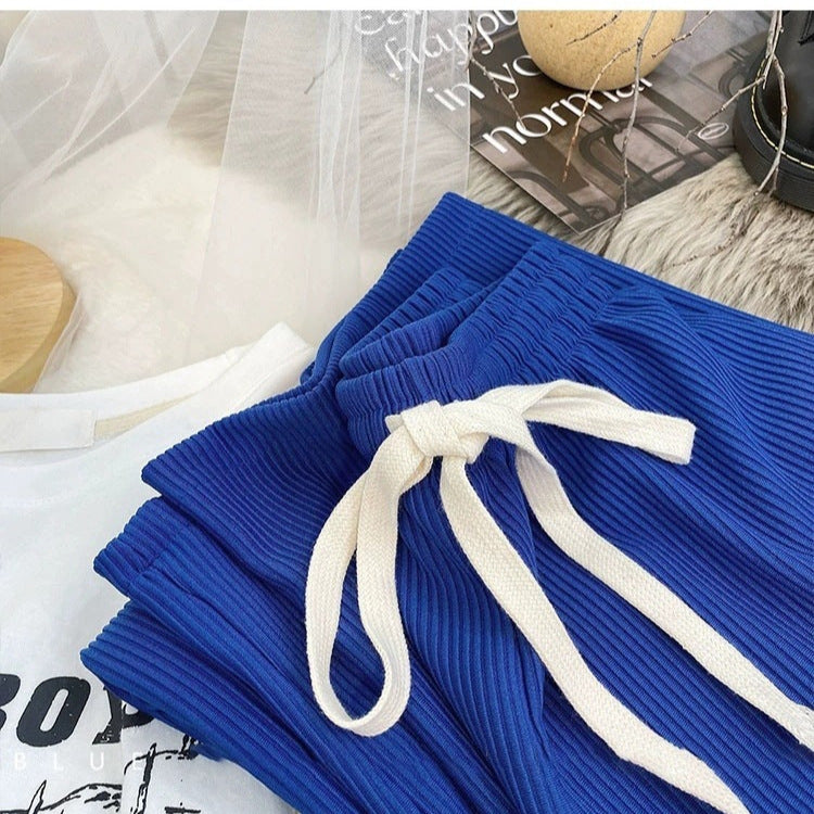Pantalones casuales de pierna ancha y holgados de color sólido para mujer