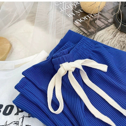 Pantalones casuales de pierna ancha y holgados de color sólido para mujer